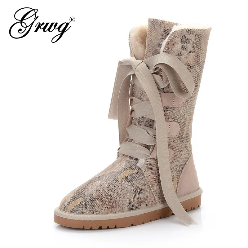 

GRWG 2024 new fashion 100% genuine cowhide leather snow boots australia classic women high boots warm winter shoes for women