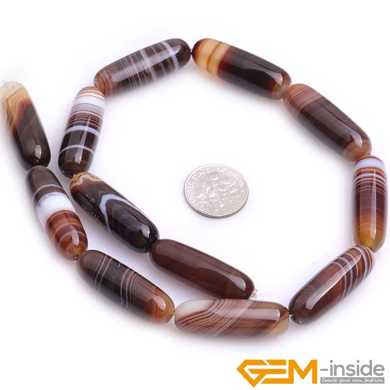 Natural Brown Botswana Agates Drum Tube Accessorries Beads For Jewelry Making Strand 15 inch DIY Jewelry Stripe Agates Bead Gift