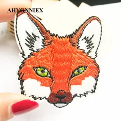 AHYONNIEX Fox Head Patch for Clothing Iron on Embroidered Sewing Applique Cute Sew On Fabric Badge DIY Apparel Accessories