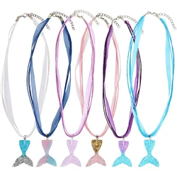 6pcs Mermaid Tail Necklace Fishtail Pendant Necklace Mermaid Party Favor for Girl Birthday Party Supplies Gift