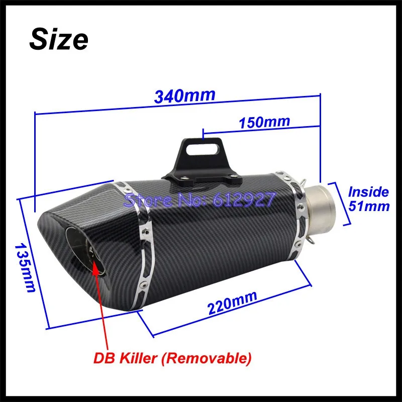 Length 340mm Inlet 51mm Exhaust Pipe Muffler Motorcycle Universal Muffler Exhaust DB Killer Escape Moto