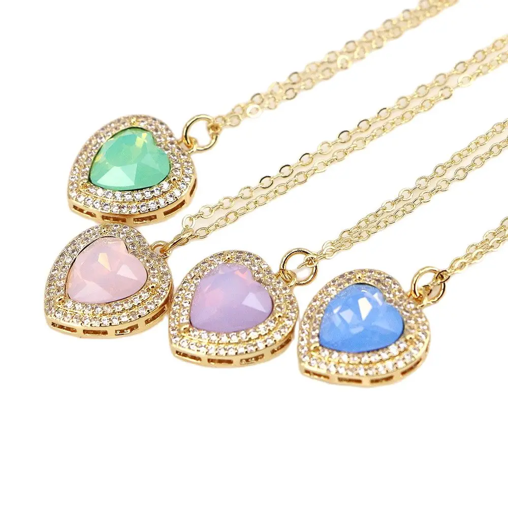 10PCS, Crystal Zircon Love Heart Necklaces For Women Geometric Clavicle Chain Elegant Charm Femme Wedding Collier Jewelry