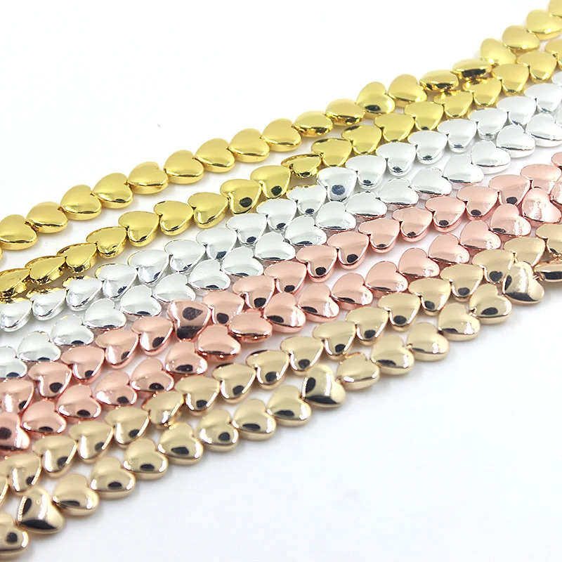 8mm12mm Color-coated Rose Gold Silver Color Hematite Love Heart Shape Loose Spacer Beads for Jewelry Making Bracelet CPHB1040