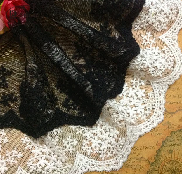 5yards/lot Width 11cm White Black Beige Cotton Embroidered Mesh Lace Fabrics, Crochet Lace Trim, RS469