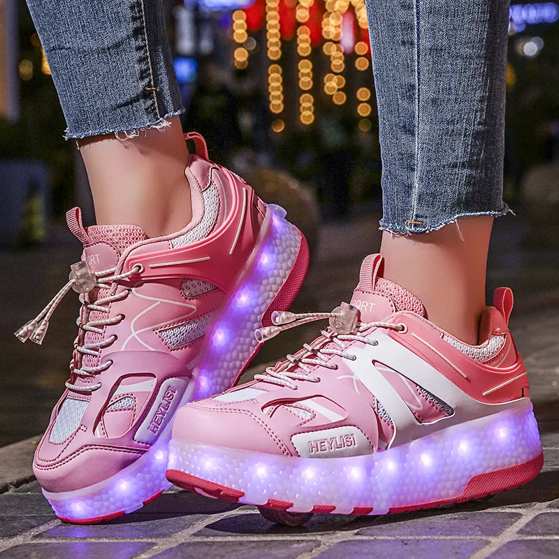 

Pink Roller Skates USB Charge Child Sneakers With 2 Wheels Convertible Sport Flying Shoes Flash Boy Girls Gift Led Light Shoes