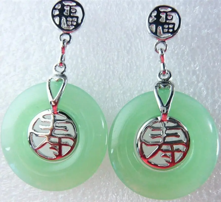 

Hot Sell 3 choices Wholesale light green/green Natural jade chinese character fu &shou lucky earring