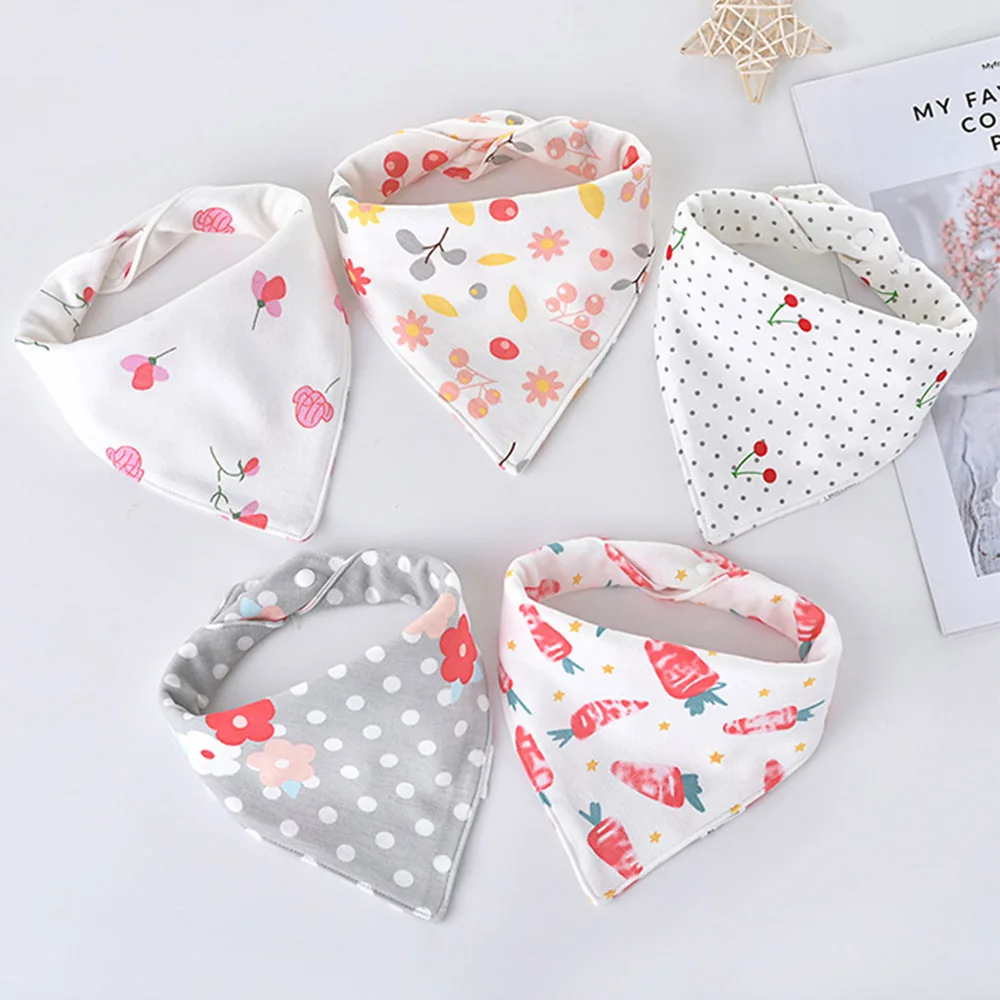 5pcs/lot Baby Bibs Triangle Double Cotton Bibs Cartoon Print Saliva Towel Baby Boys Girls Feeding Apron Cotton Bandana Bibs