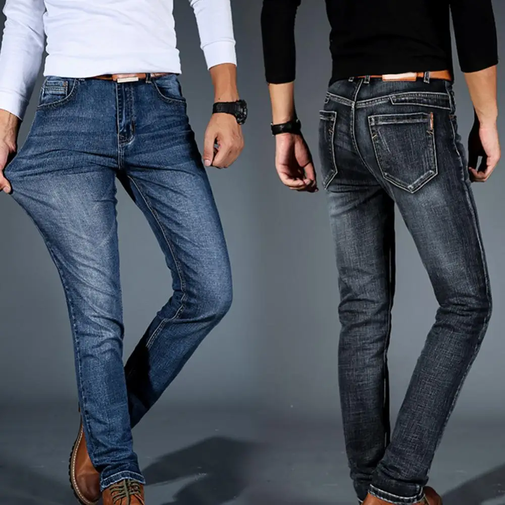 Pants Stretch Long Jeans Mid Rise Men's Jeans Men's Fashion Slim Fit Jeans Plus Size European Men's Denim Pants