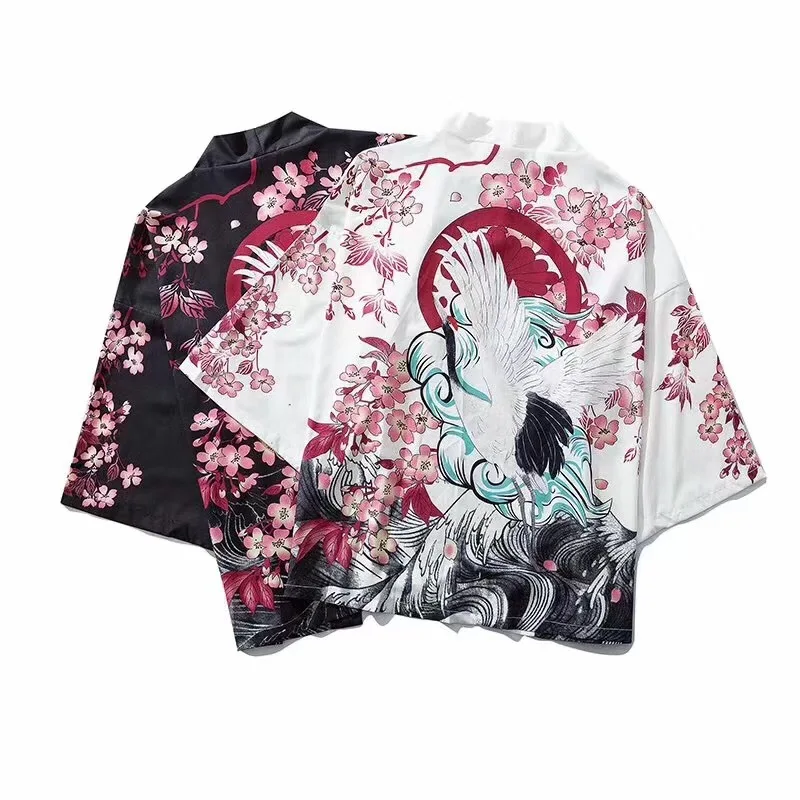 

New Japanese Fashion Style Kimono for Adult Traditional Haori Clothing Print Chinese Dragon Thin Samurai Men Women Rob