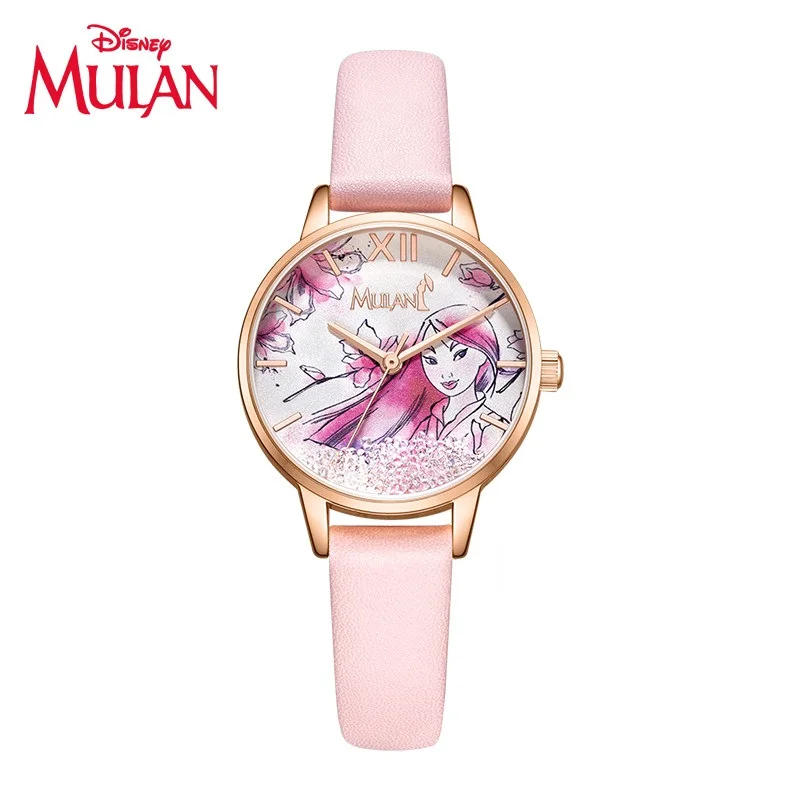 Disney Official MULAN Cartoon Women Fashion Casual Quartz Wristwatches Chinoiserie China Style Pu Band Girls 2020 New Gift Clock