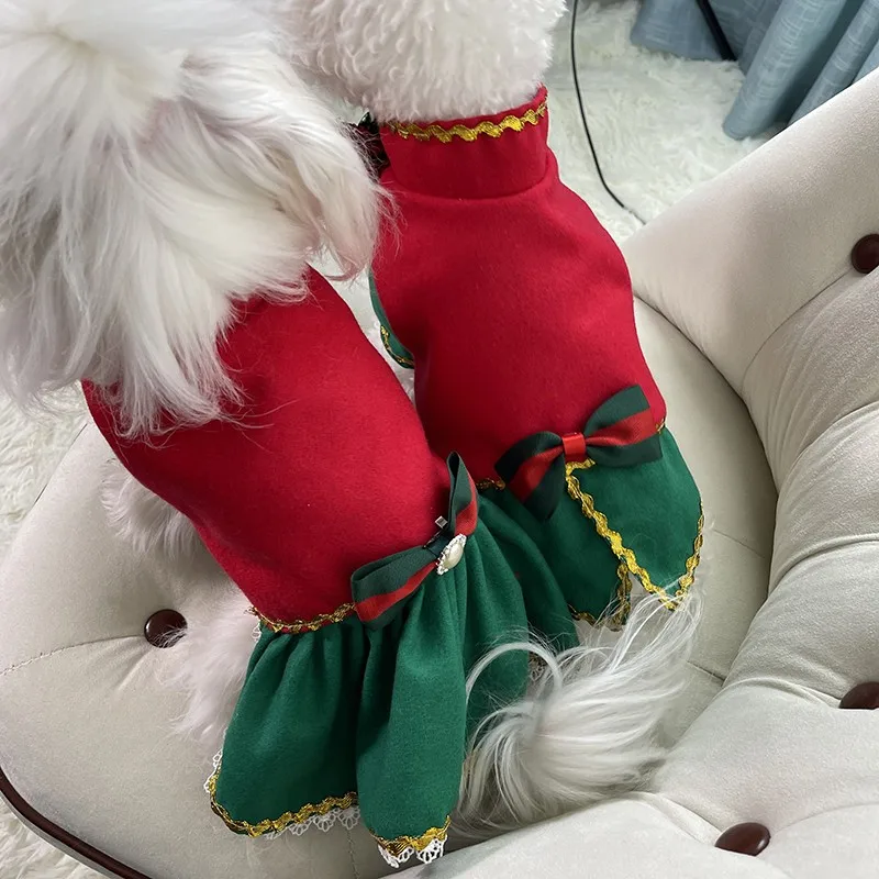 Handmade Winter Dog Clothes Couple Dress Pet Supplies Jackets Christmas Cute Cloak Woolen Costume Warm Festival Holiday New Year