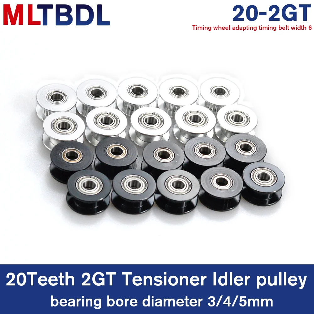 2M 2MGT 2GT 20 Teeth  Synchronous Wheel Idler Pulley Bore 3mm 4mm 5mm with Bearing with Teeth or No Teeth Color Silver and Black