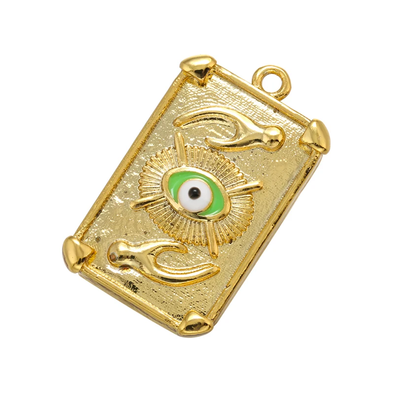 ZHUKOU gold color Geometric Rectangle Pendant Eye Palm charms for women Handmade Necklace Jewelry Accessories Wholesale VD993