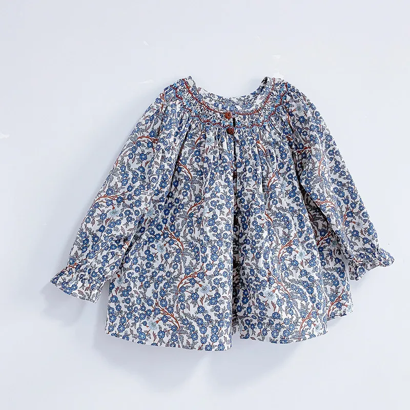 

Baby Girls Blouse Hand Smocking Vintage Floral Korean Style Top Toddler Girl Clothes Autumn Blouses 0-4Y