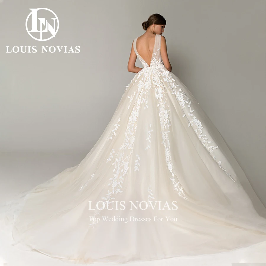 LOUIS NOVIAS robes De mariée pour femmes élégant dos nu perles fleurs broderie sans manches robe De mariée robes De Novia