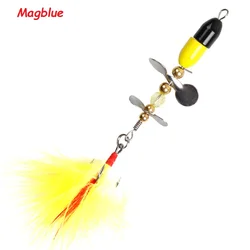 MAGBLUE 1Pcs Composite Rotating Sequin propeller Bait Feather Treble Hook 8.5cm/9g Wobblers Swinging Metal Mine Lure Fish Tackle