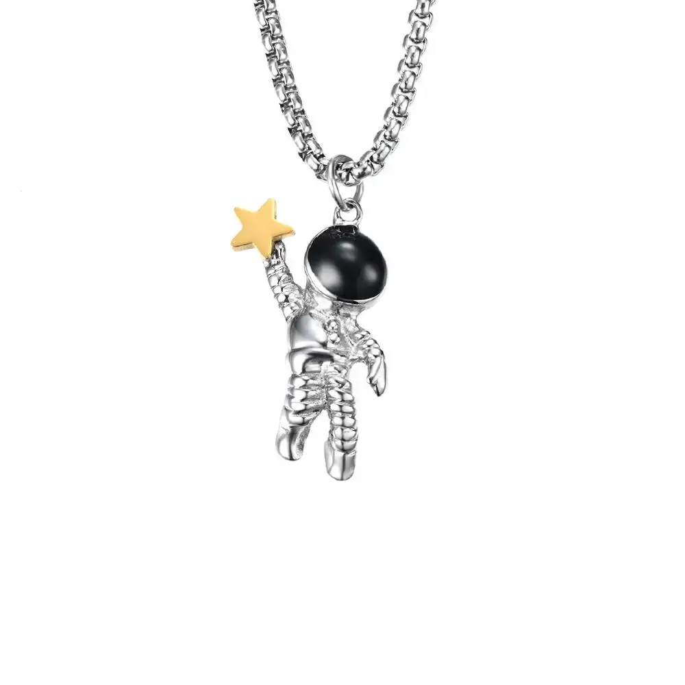 Ожерелье с подвеской в виде инопланетянина астронавта из нержавеющей стали, украшение для детей с изображением звезды, блестящего пилота, приземления на Луне, ювелирные изделия