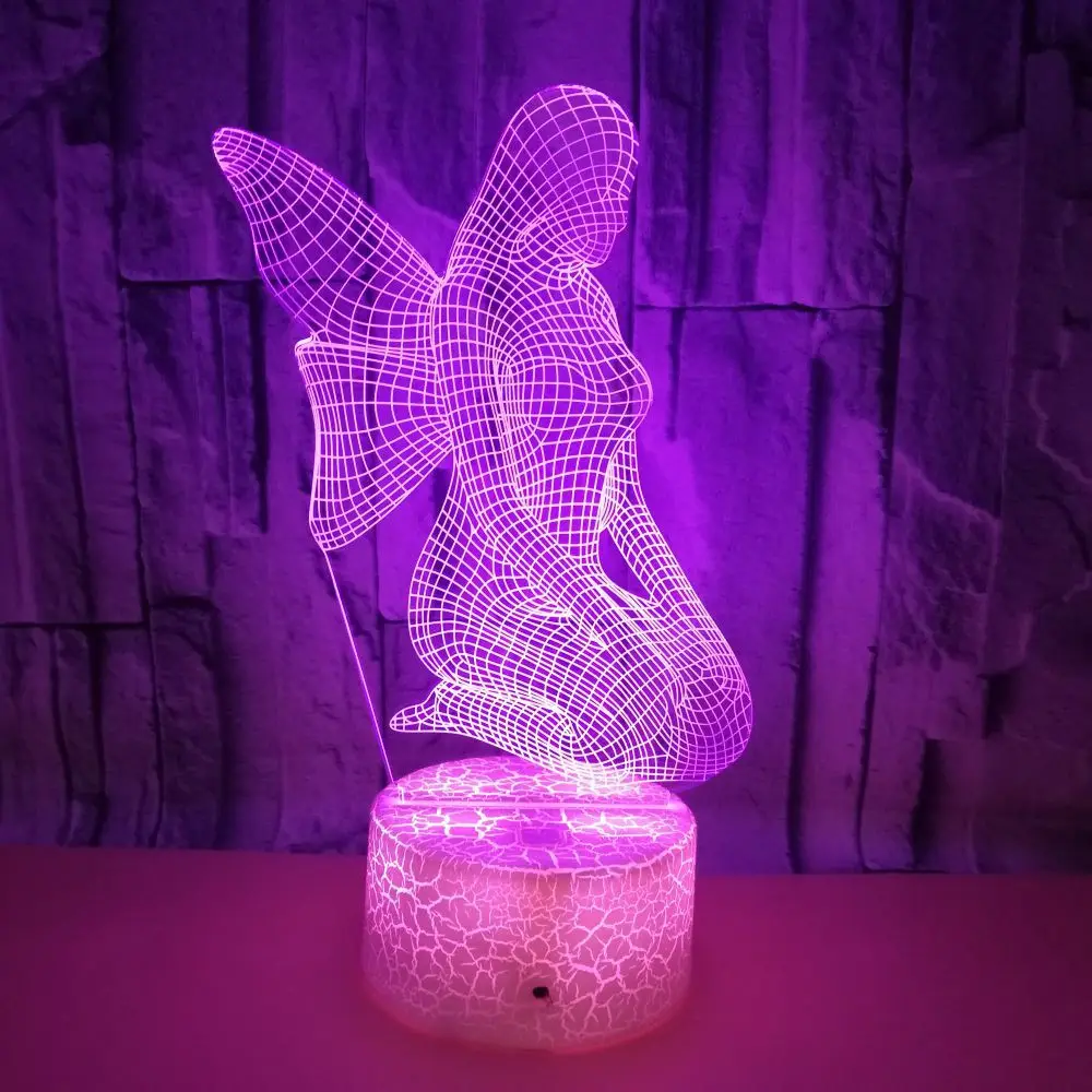 

3D лампа в виде ангела, акриловые светодиодные ночные светильники с USB для детей, 7 цветов, Рождественское украшение, домашний декор для комнаты, дня рождения, рождественские подарки