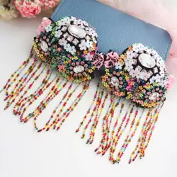 Industria Pesante Perline Fatti a Mano Fiori Colorati Nappa Epaulets Cappotto di Pelliccia Decorazione di Stoffa Decalcomanie Applique Accessori Fai da Te