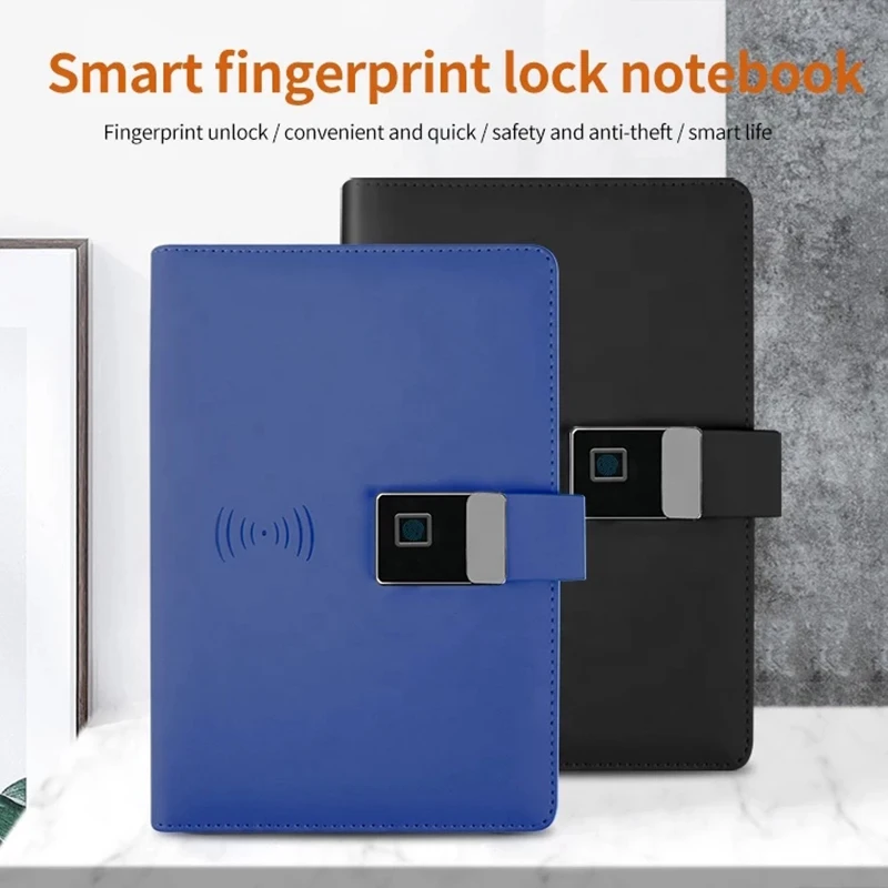 Fast Delivery Leather Fingerprint Lock Notebook Smart Wireless Charger Diary With Power Bank