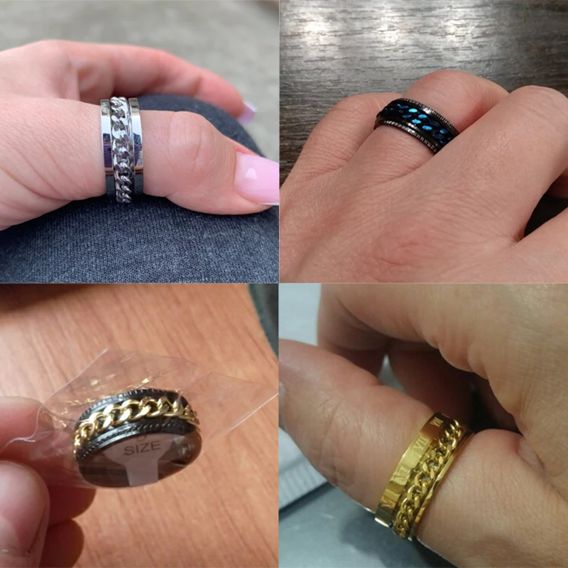 Letdiffery 4 Color Cool Stainless Steel Rotatable Men Ring High Quality Spinner Chain Punk Women Jewelry for Party Gift