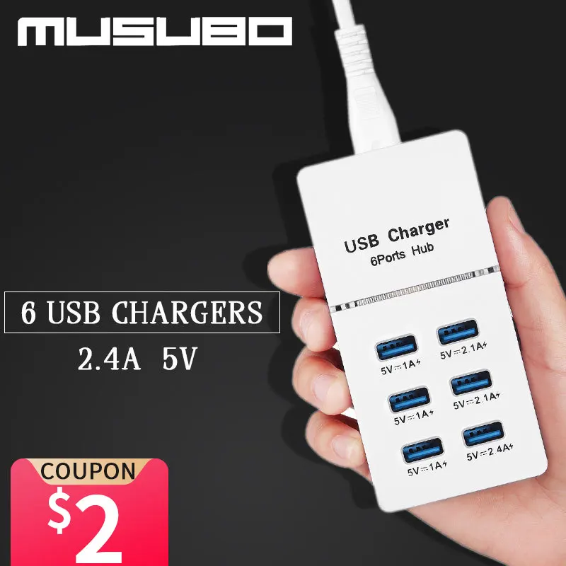 

Musubo 6 USB Mobile Phone Chargers For iPhone X 6 Plus 5 5S SE 7 8 Plus US UK EU AU Fast Charger For Samsung Galaxy S10e S9+ S8+