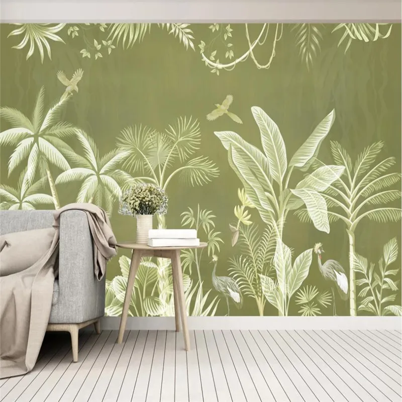 

Custom Nordic minimalist hand-painted tropical plant big bird background wall decoration painting-high-grade waterproof material