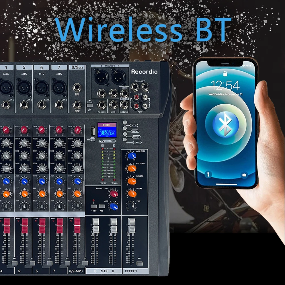 GAX-CT8 المهنية 8 قناة الصوت آلة صوت دي جي مع Blueteeth جهاز دمج صوتي الصوت كاريوكي فانتوم السلطة 48 فولت USB جاك