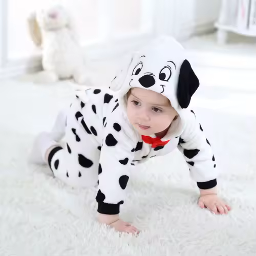 Umorden Baby Dalmatians Spotty Dog Costume Kigurumi Cartoon Animal Rompers Infant Toddler Jumpsuit Flannel Halloween Fancy Dress - Image 3