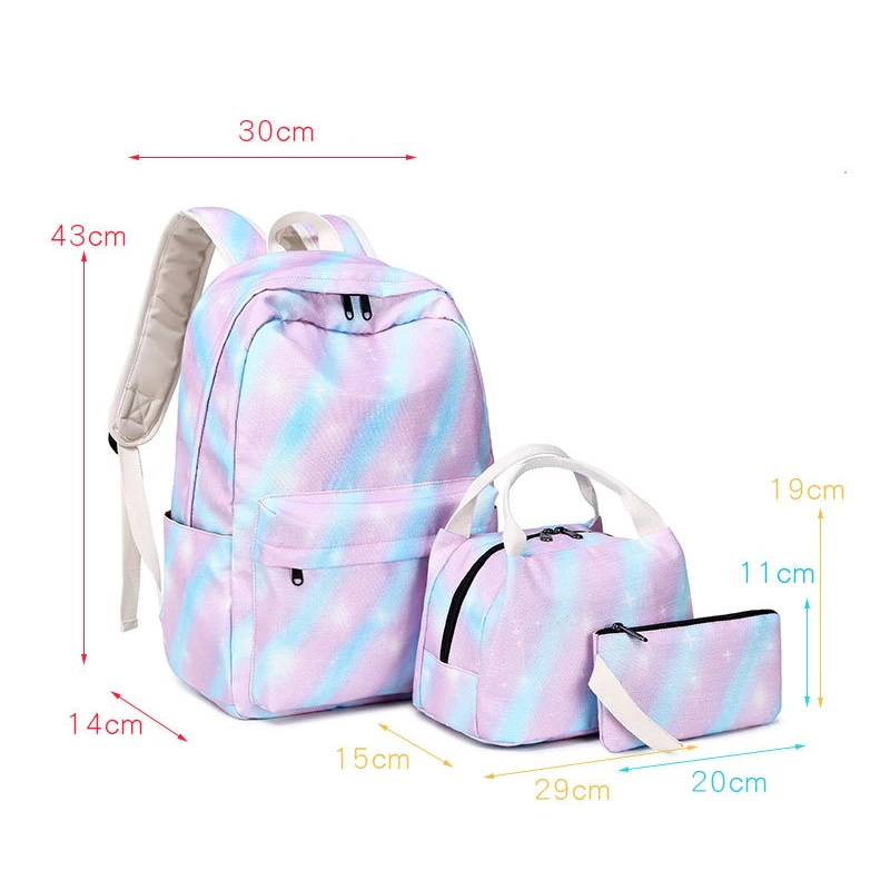 atinfor Brand Women Pink Set Backpack Female Laptop Stripe Knapsack Cute School Bag for Teenagers with Lunch Box Bags