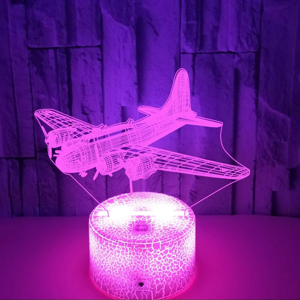 Flying Remote Control Aircraft Air Plane 3D LED Table Lamp Optical Illusion Night Light 7 colors change