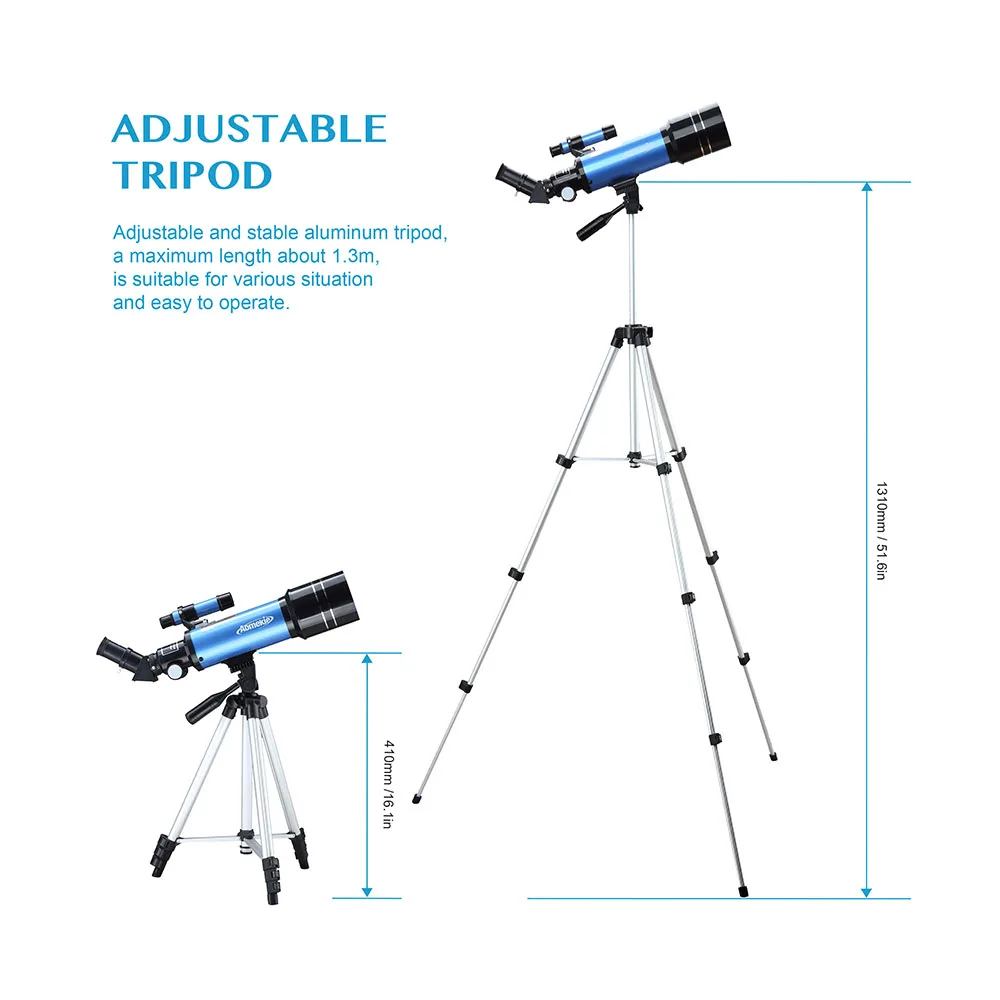 70mm Lens Astronomical Telescope with Adjustable Tripod Phone Adapter Erect-Image 16X/66X for Moon watching Beginner Kids Gift