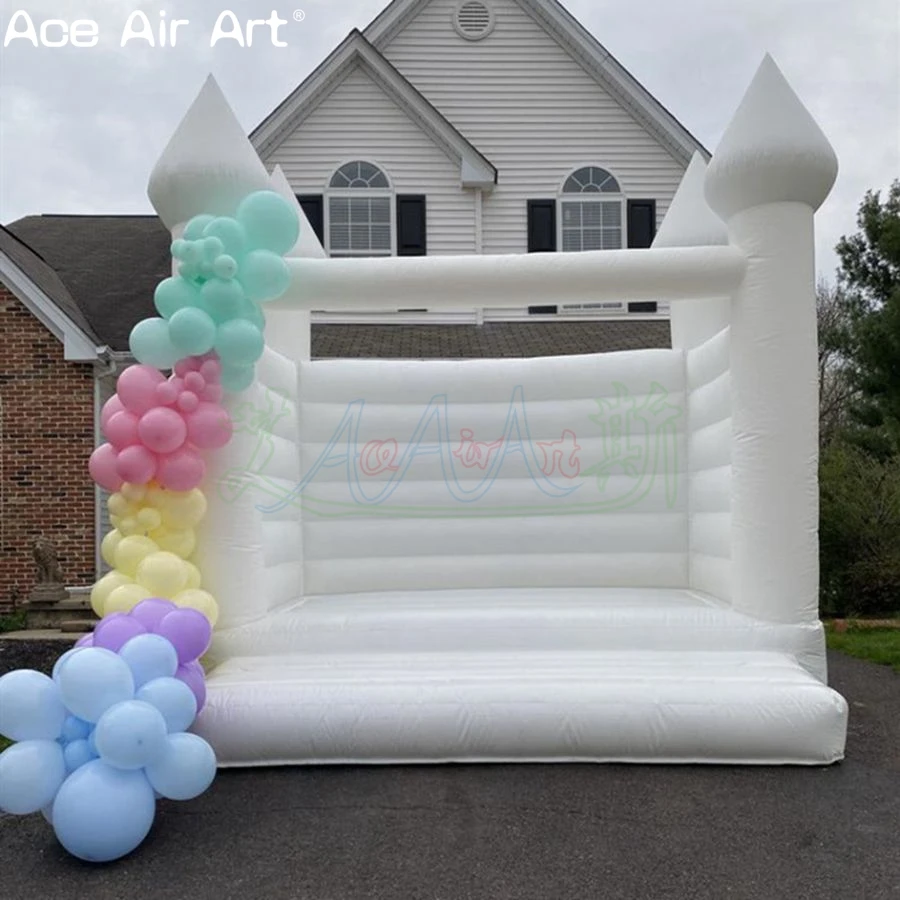 Sorprendente casa de rebote inflable blanca para interiores/exteriores para fiesta de boda Castillo hinchable de puente de PVC con soplador hecho en China