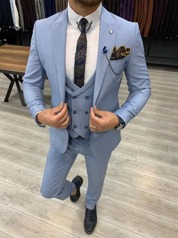 Blazer a medida con dos botones para hombre, traje masculino de abrigo, traje de negocios, 3 piezas