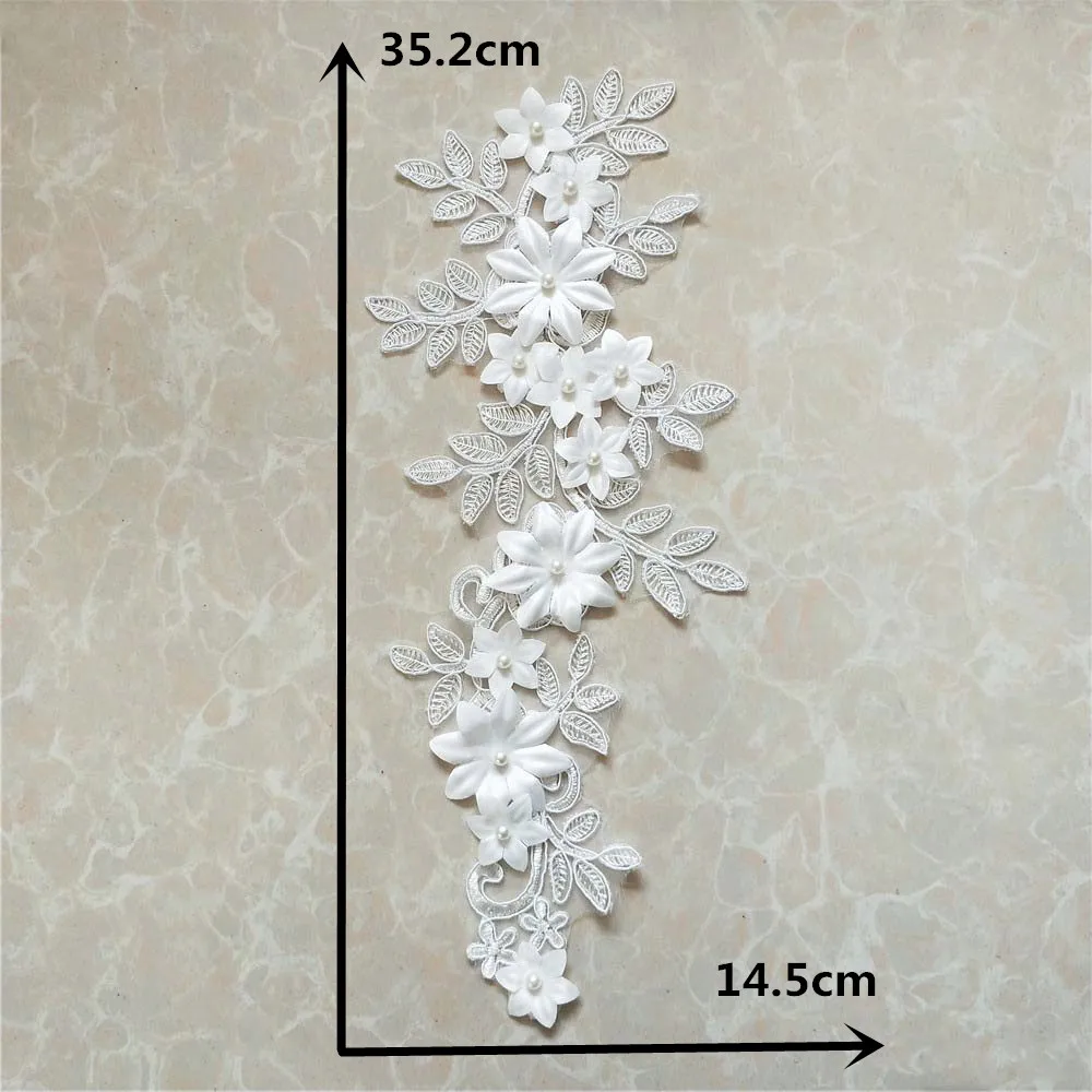 Exquisite white pearl 3D Flower Embroidered Lace Sewing for Clothes Applique Lace Neckline Collar DIY Dress accessories YL1144