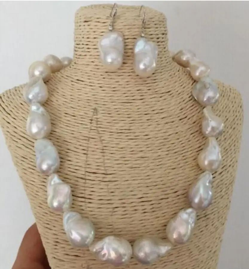 

huge set of 20-25mm south sea white boque pearl necklace &earring 925silver