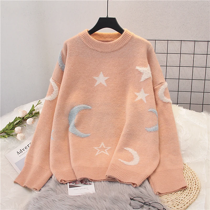 2023 Winter Sweater Pullover Women Cute Fruit Sweater Pull Jumpers Pink Blue Printed Korean Tops Oversized Knitwear Jumpers