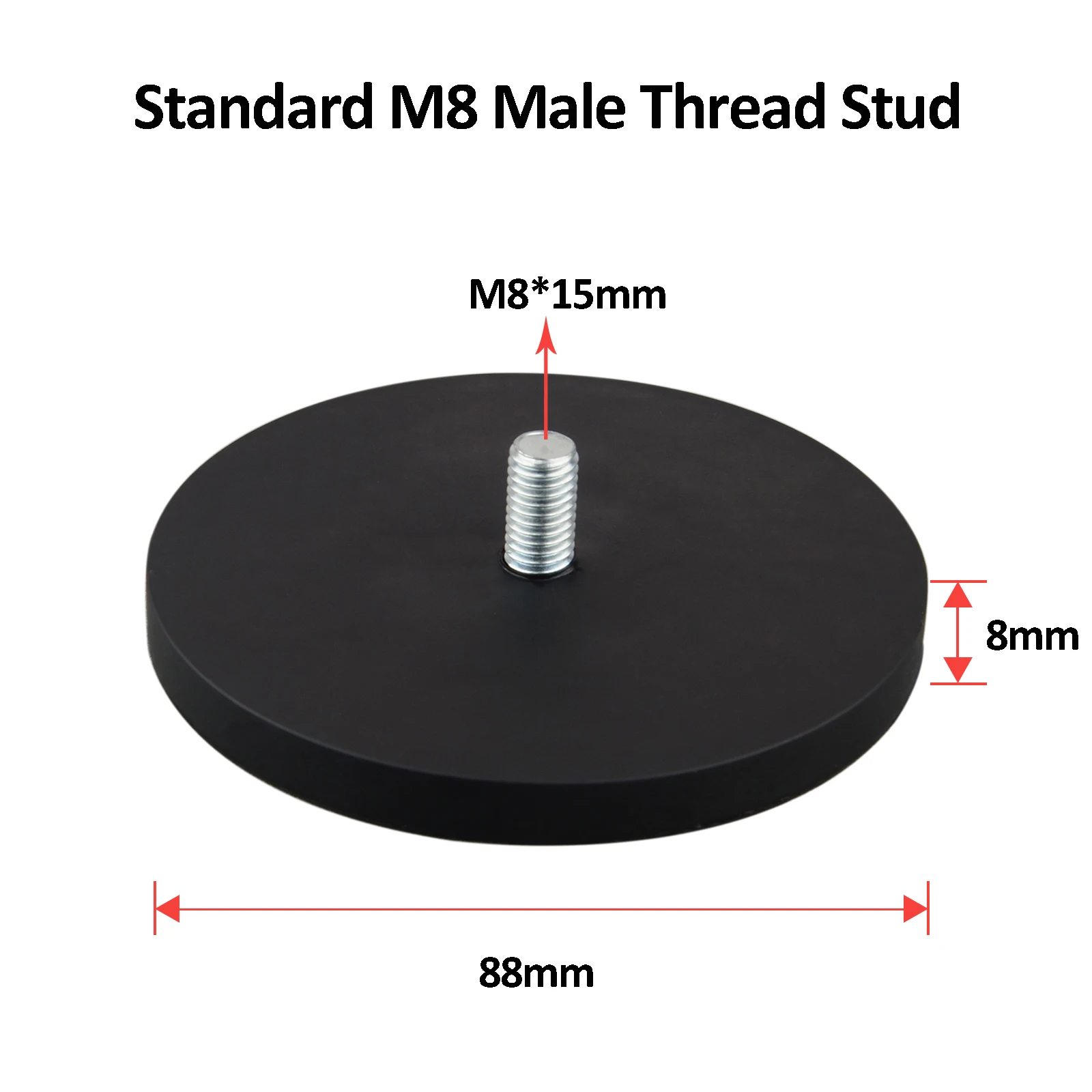 2PC Rubber Coated Disc Magnet D88mm  M8 Male Thread Stud, Anti-Scratch 100lb Strong Neodymium for Outdoor Light Bar