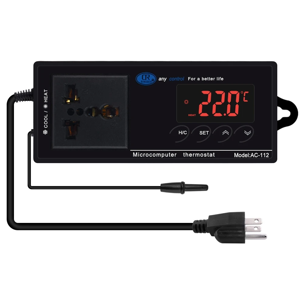 Controlador de temperatura Digital LCD, termostato para Control de enfriamiento de calefacción con Sensor de temperatura NTC, superficie de espejo, 105-240V