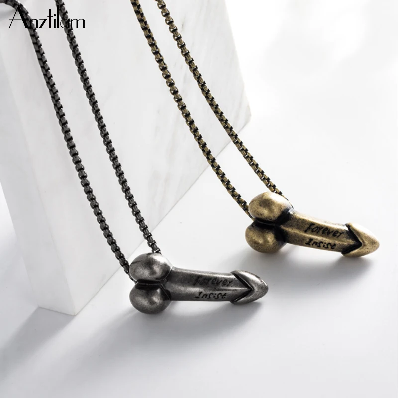 Gold Silver Color Funny Men Penis Shape Pendants Necklace 316L Stainless Steel Goth Pendant  Necklace for Women  Hip Hop Jewelry