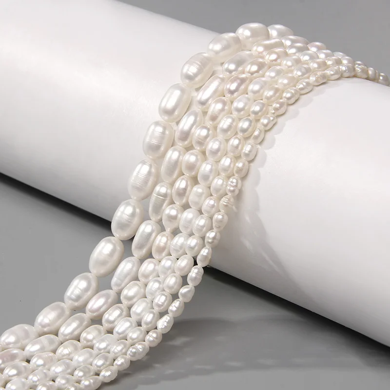 Natural Freshwater Pearl Beads White Rice Shape Punch Loose Beads for DIY Elegant Necklace Bracelet Jewelry Making Accessory