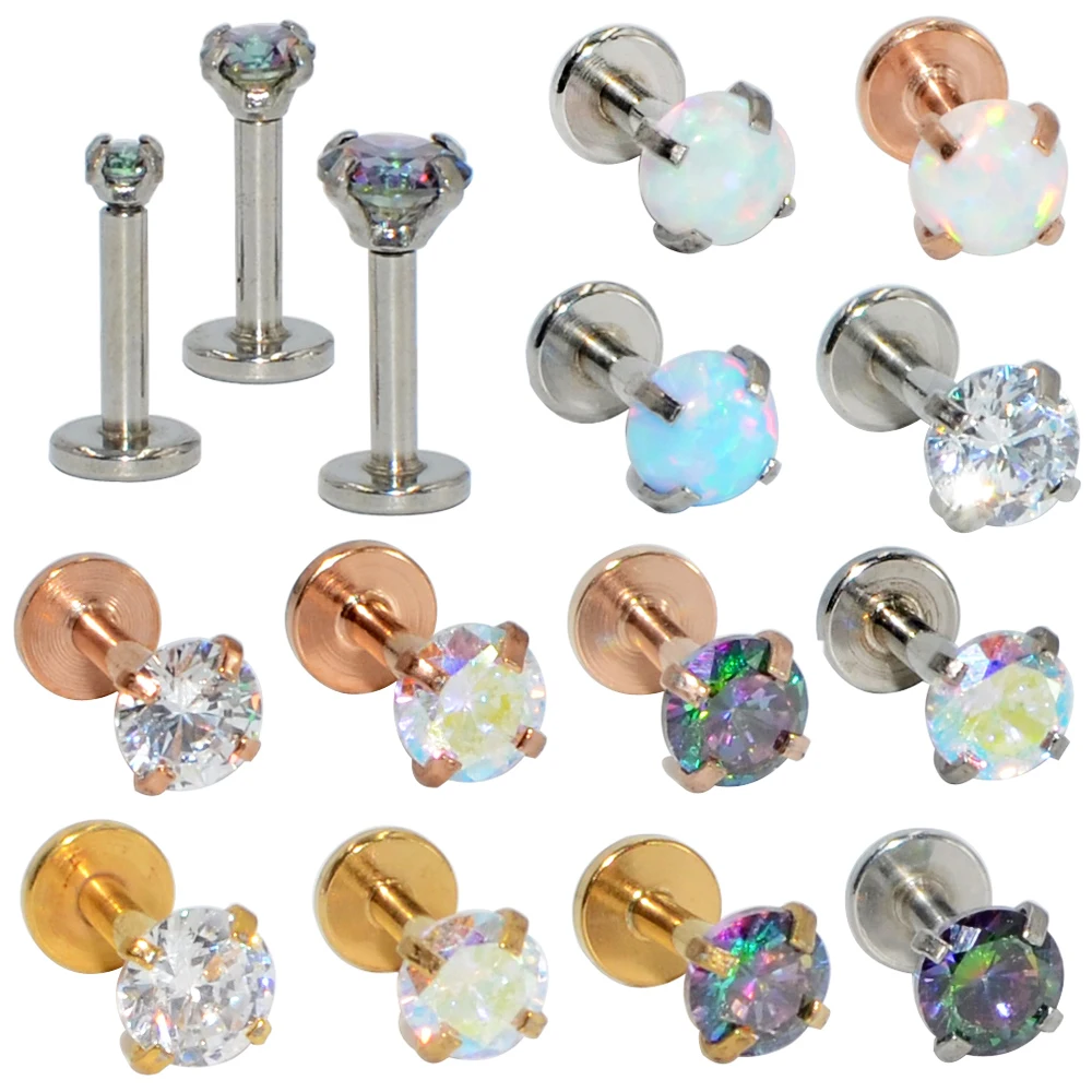 1pcs Surgical Steel Prong Opal Stone Nose Screw Stud Labret Helix Ring Lip Bar Stud Ear Cartilage Earring Piercing Body Jewelry