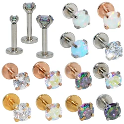 1pcs Surgical Steel Prong Opal Stone Nose Screw Stud Labret Helix Ring Lip Bar Stud Ear Cartilage Earring Piercing Body Jewelry