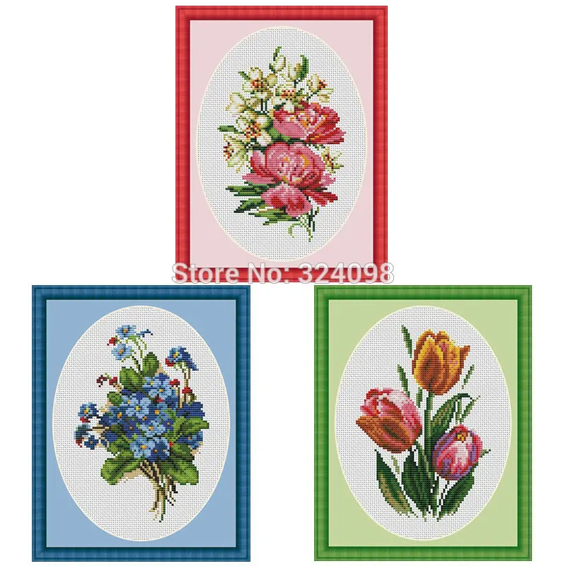 Oval bouquet patterns Counted Cross Stitch 11CT 14CT DIY wholesale Chinese Cross Stitch Kit Embroidery Needlework Sets