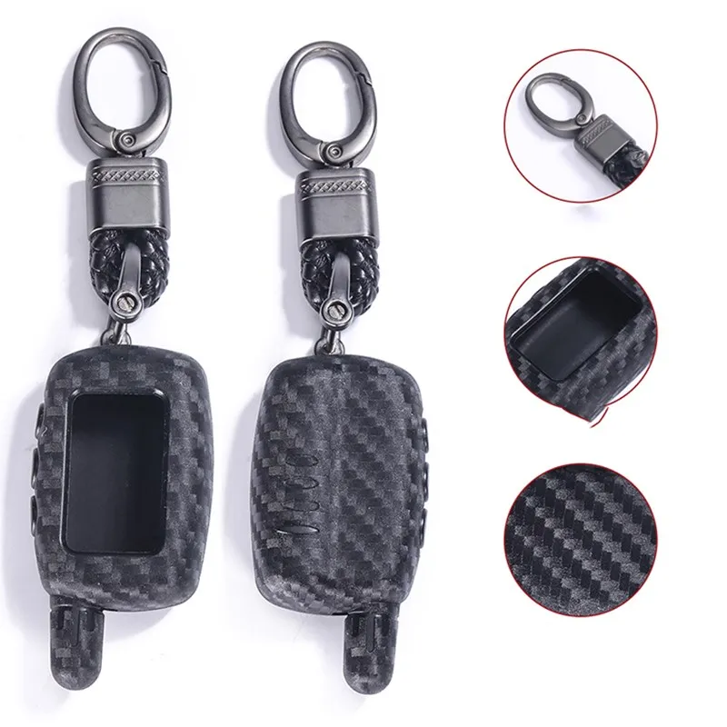 Carbon Silicone Key Case Skin For StarLine А4 A6 A8 A9 V5 24V Russian Two Way Car Alarm Keychain LCD Transmitter Remote Control