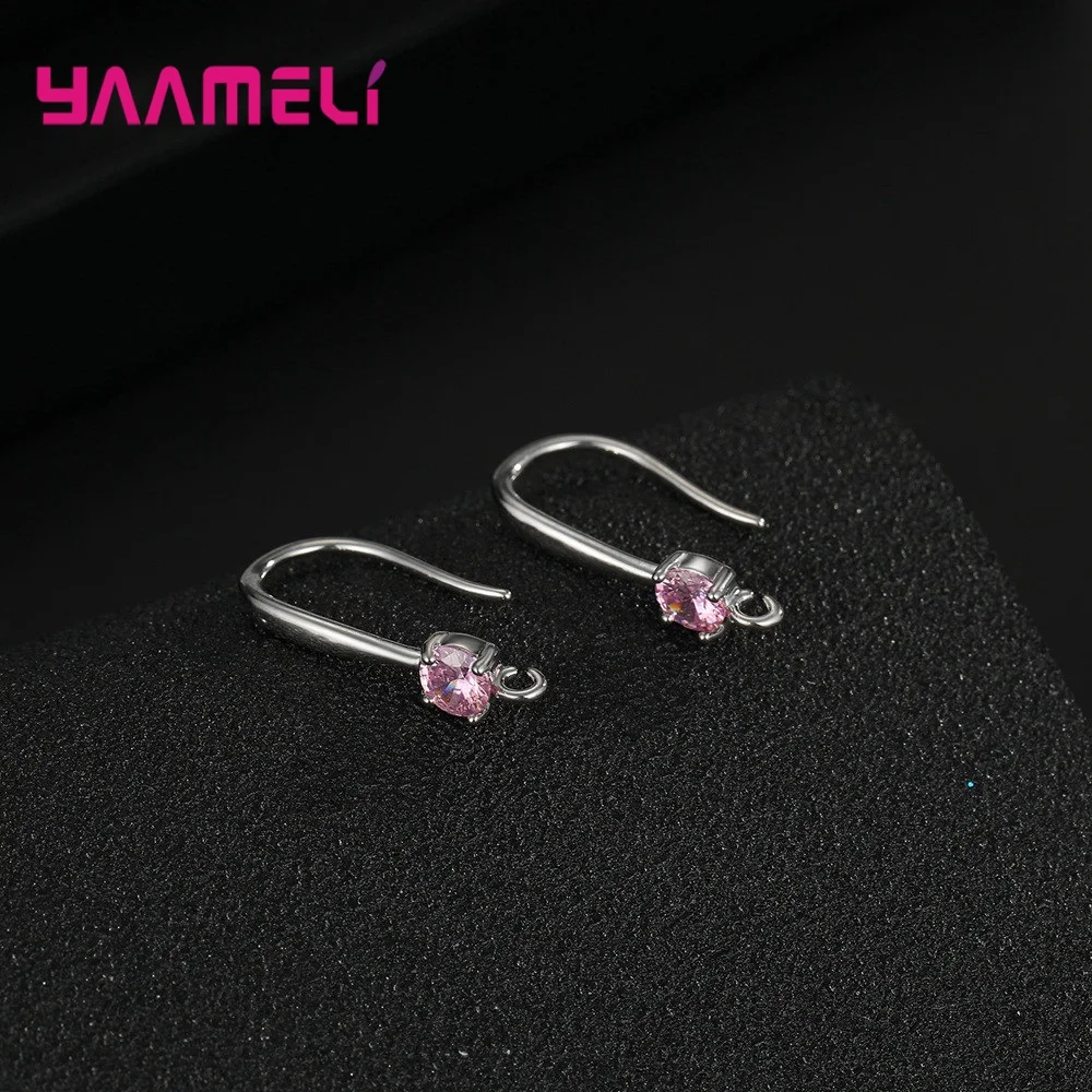 Smooth 925 Sterling Silver Jewelry Findings for Handemade Hook Earrings Making Components White Pink Blue Purple Cubic Zircon