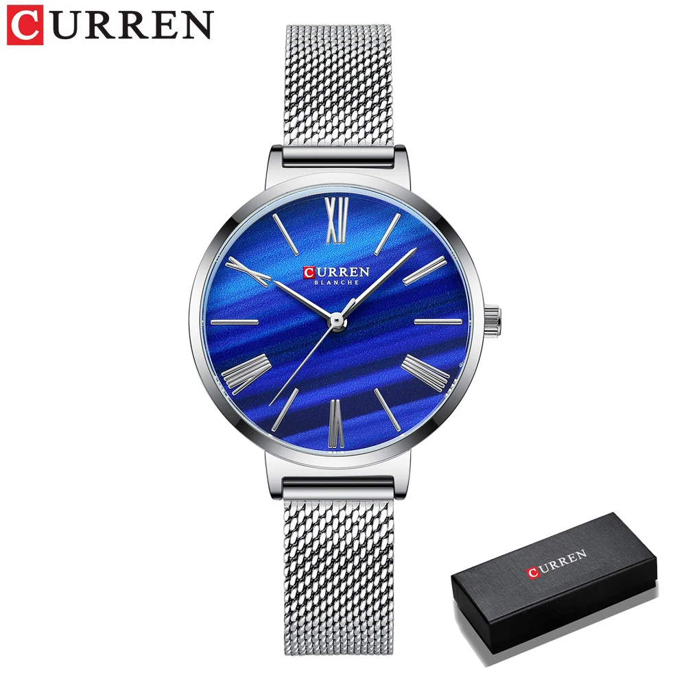 CURREN Modische Damenuhren, Lederarmband, Quarz-Armbanduhr, klassisch, schlicht, dünn 9