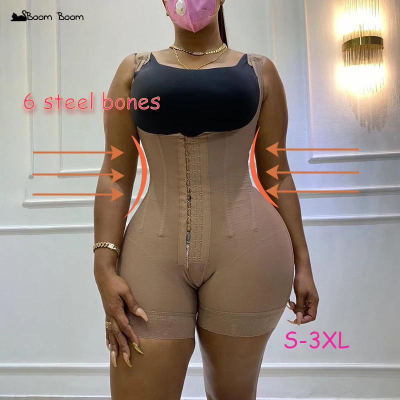 Women Bodyshaper High Compression Garment Abdomen Control Waist Trainer Open Bust Fajas Colombianas Post Surgery BBL Post