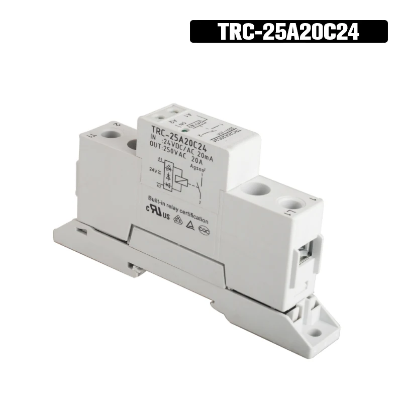 TRC-25A20C24 High Power Din Rail Relay 24VDC/AC 20mA Input 250VAC 20A Output Soft Starting Electromagnetic Contact Relay Module