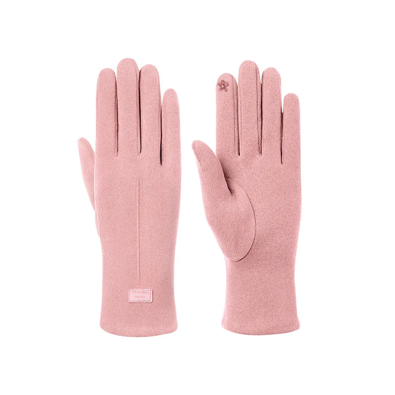 Winter Women Warm Suede Leather Full Finger Sport Cycling Glove Letter Square Mark Embroidery Touch Screen Driving Mitten I98